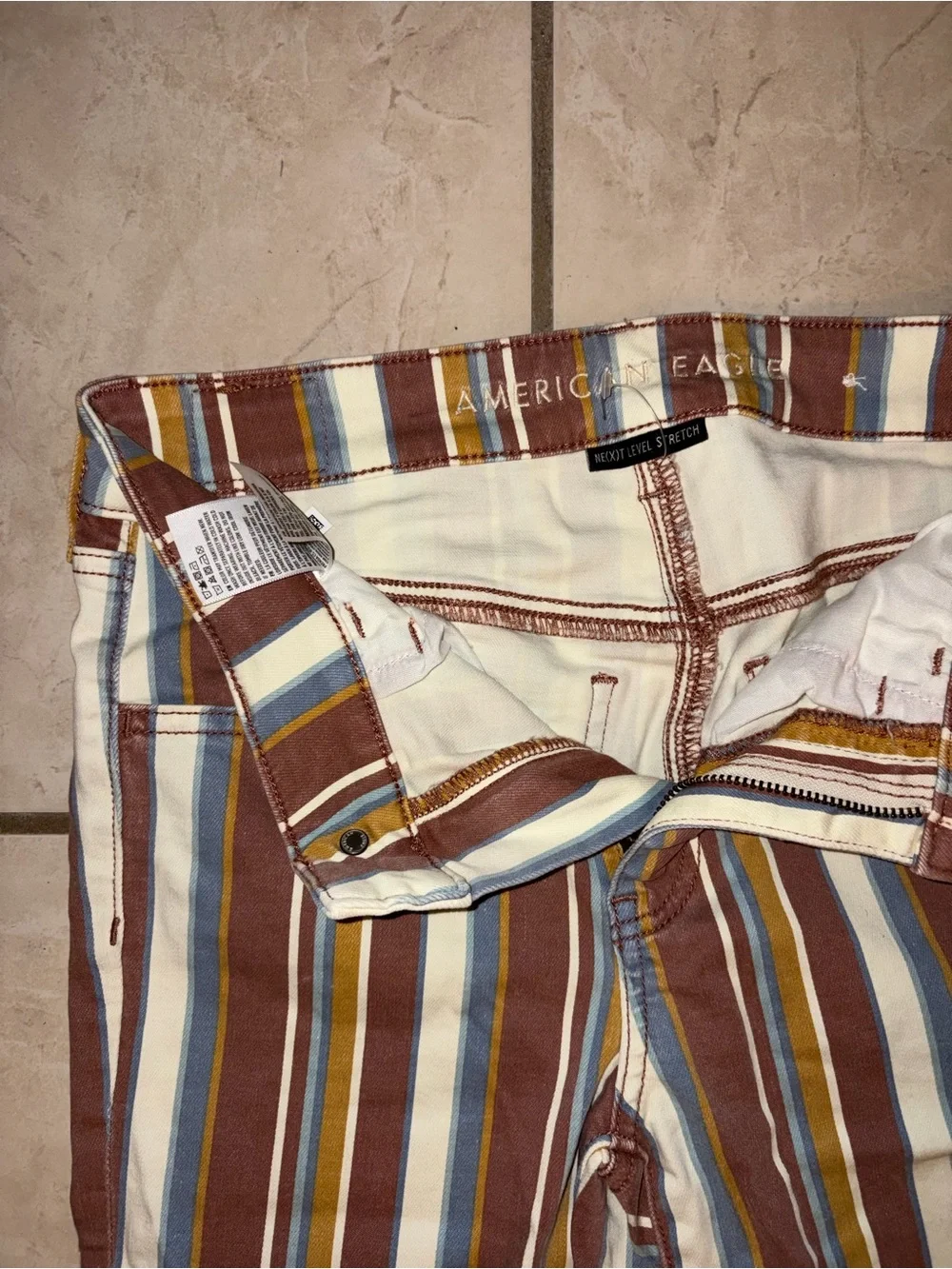 American Eagle Outfitters Brown, Blue & Mustard Striped Jeans - Picture 3 of 6
